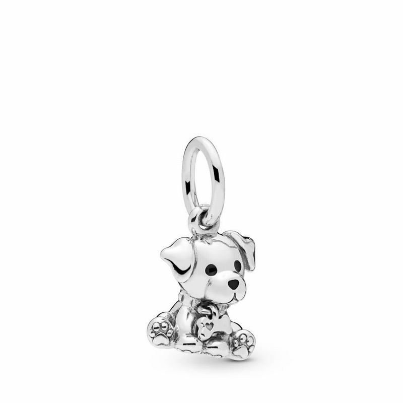 Pandora Labrador Puppy Dangle Charm - Sterling Silver/Enamel/Black - Canada | MU5264QT